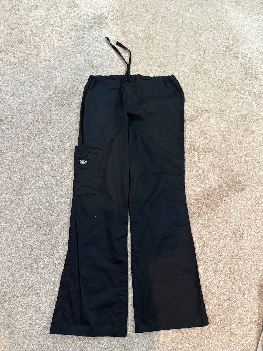 Black Drawstring Cargo Scrub Pants